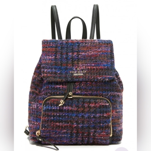 Kate Spade Emerson Fabric Jessa Tweed Backpack Burgundy/Multi 90's Inspired Bag - Picture 4 of 16